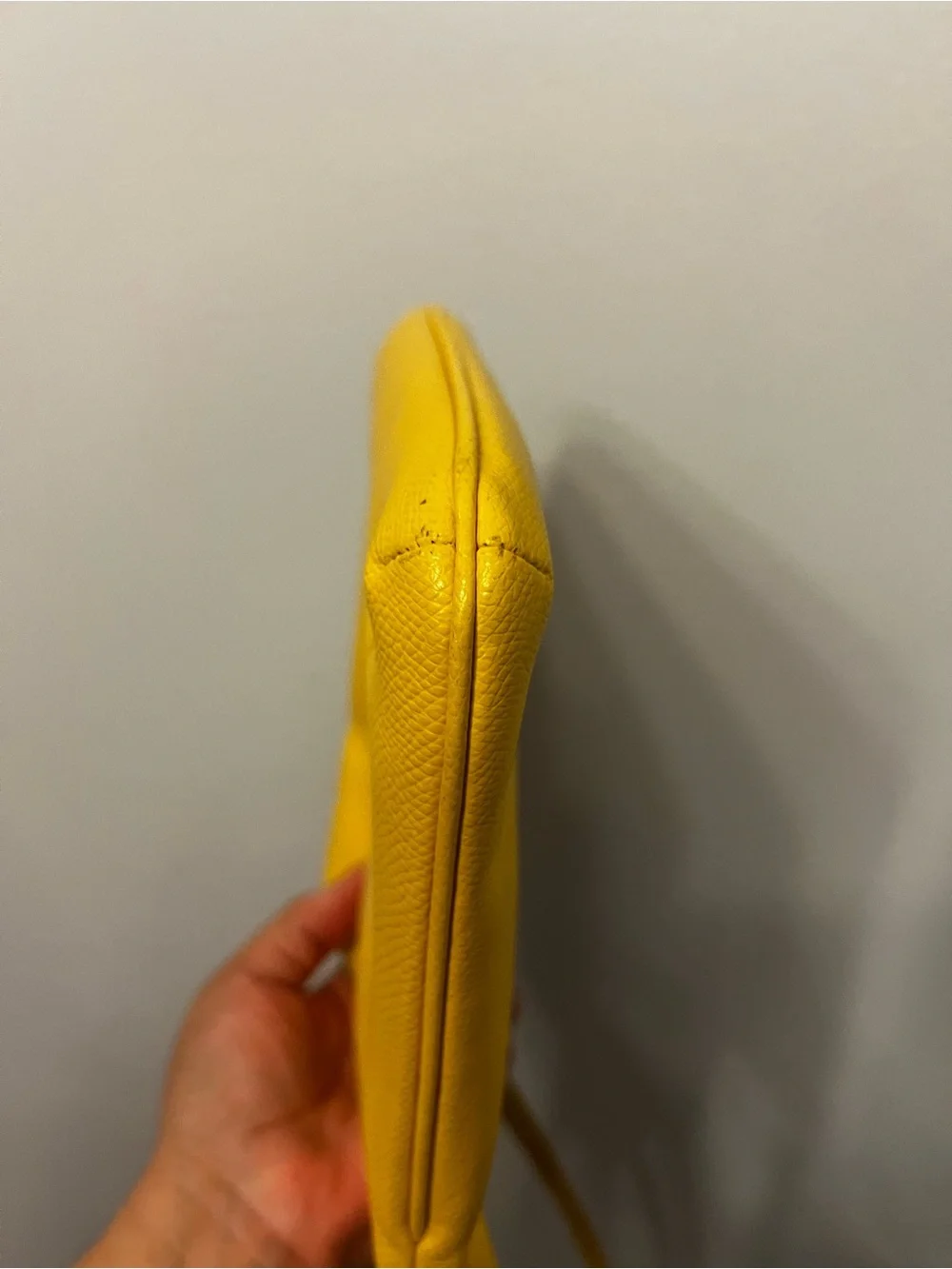 Coach Bright Yellow Leather Slim Crossbody Pouch Silver Tone Details